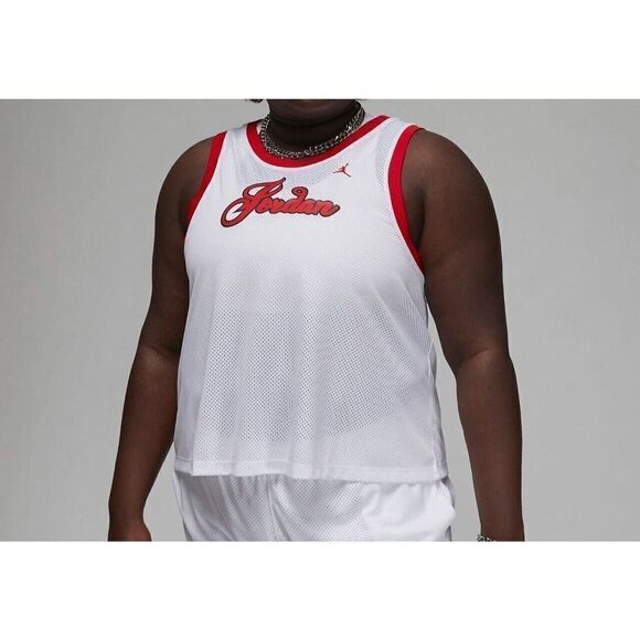 Jordan DZ3371-100 Women's Plus Sz 1X White/Gym Red Jersey-Style Mesh Tank Top - Picture 7 of 8